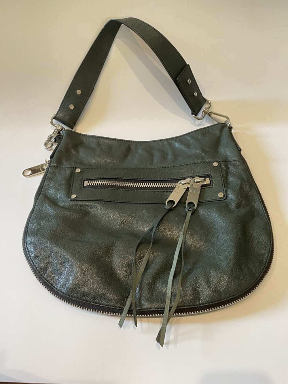 Milly | Women's Leather Expandable Hobo Shoulder Bag | Large Deep Green w/ Zip